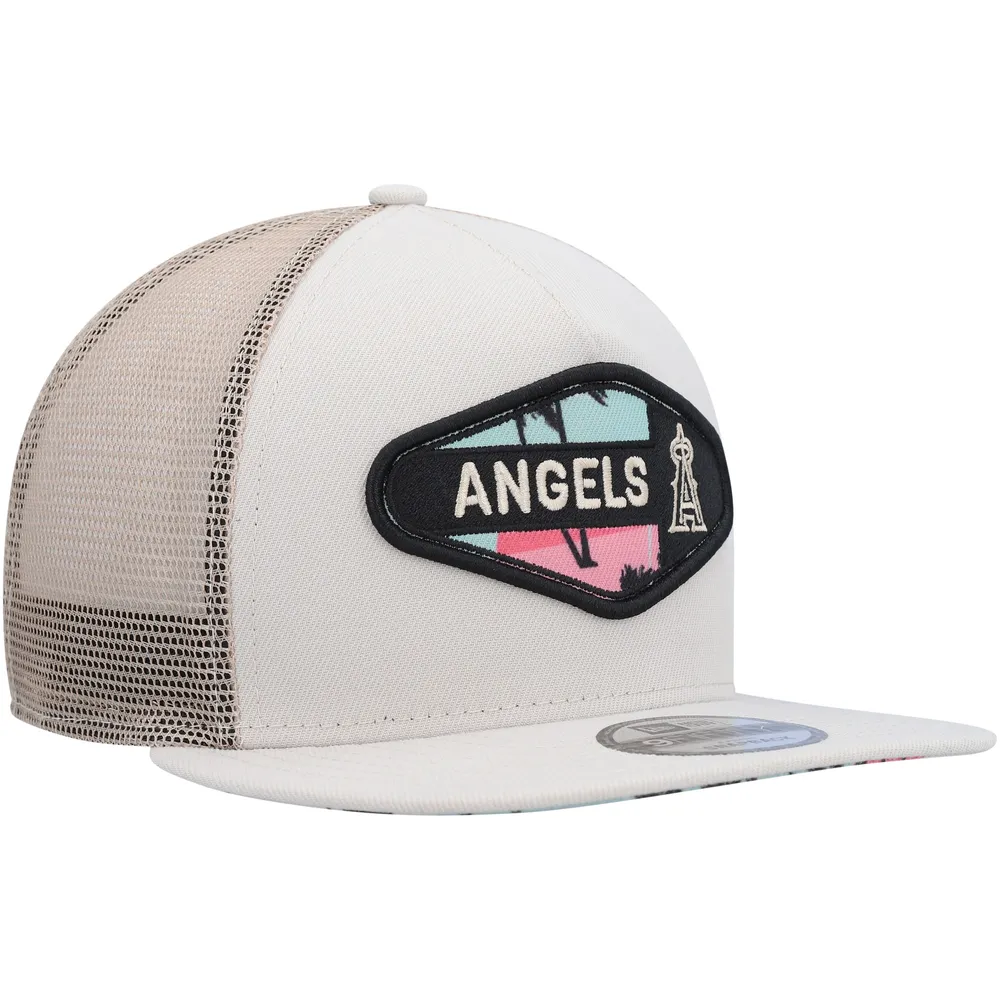 New Era Men's New Era Natural Los Angeles Angels Retro Beachin' Patch  A-Frame Trucker 9FIFTY Snapback Hat