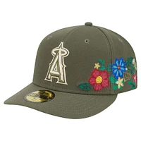 Men's New Era Olive Los Angeles Angels Tonal Florals 59FIFTY Fitted Hat