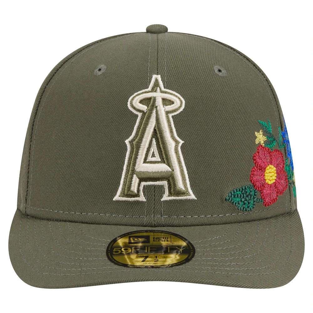 Men's New Era Olive Los Angeles Angels Tonal Florals 59FIFTY Fitted Hat