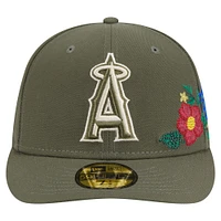 Men's New Era Olive Los Angeles Angels Tonal Florals 59FIFTY Fitted Hat
