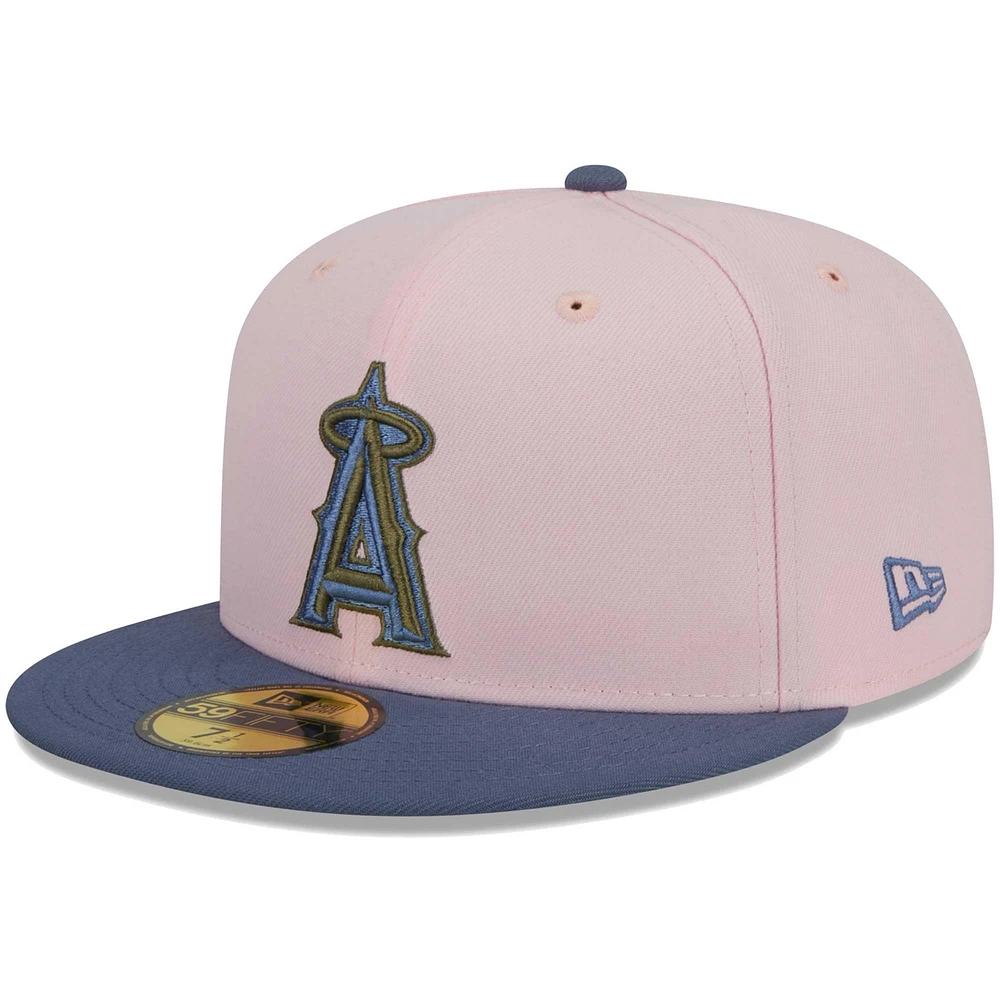 Casquette ajustée 59FIFTY pour homme Los Angeles Angels Olive Undervisor New Era rose/bleu