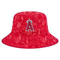 Bob New Era rouge à imprimé intégral pour homme, Los Angeles Angels, entraînement de printemps 2025
