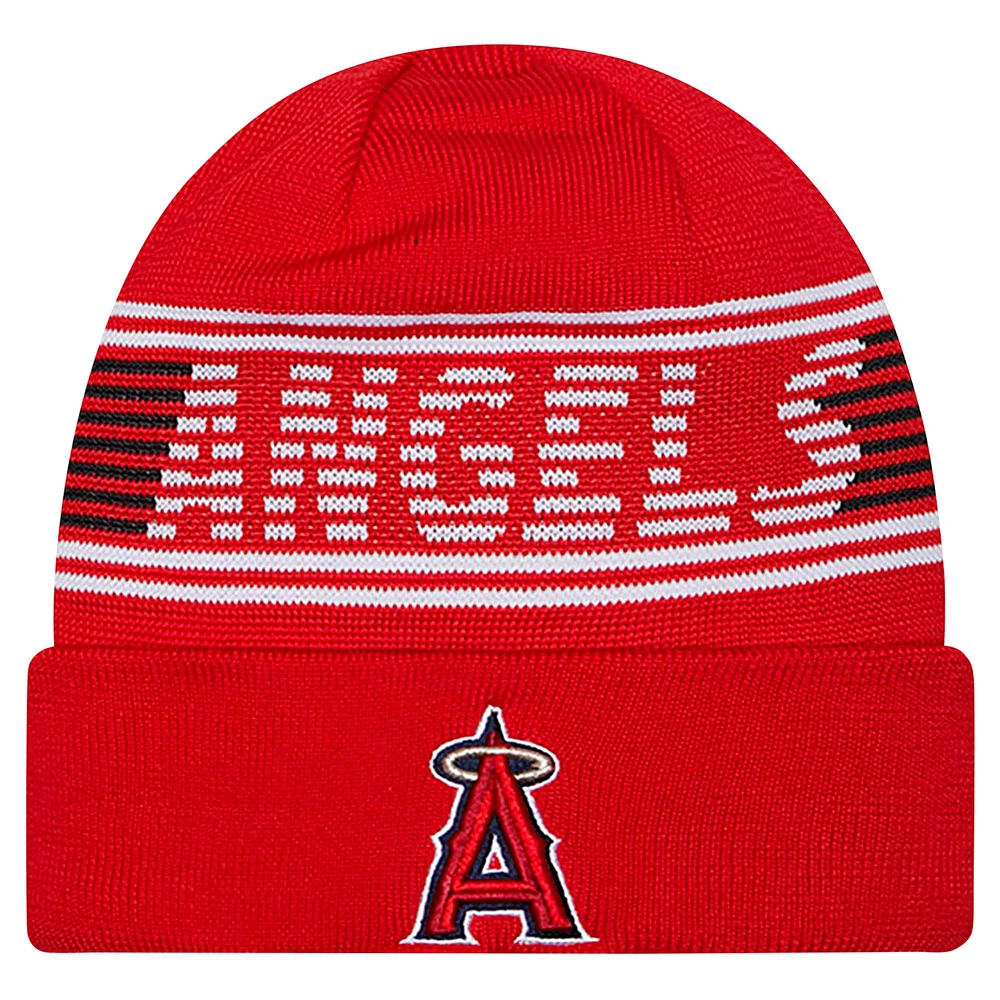 Bonnet en tricot à revers rouge de la collection authentique Los Angeles Angels de New Era pour homme