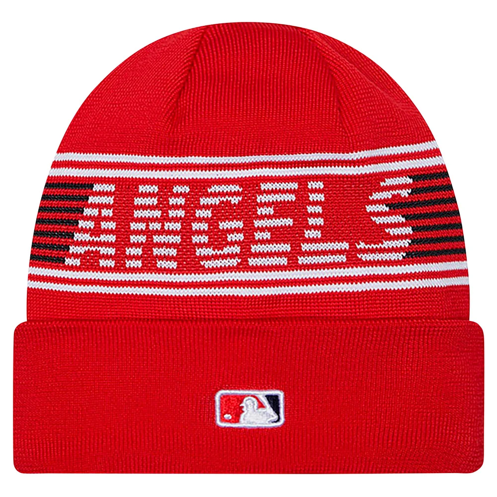 Bonnet en tricot à revers rouge de la collection authentique Los Angeles Angels de New Era pour homme