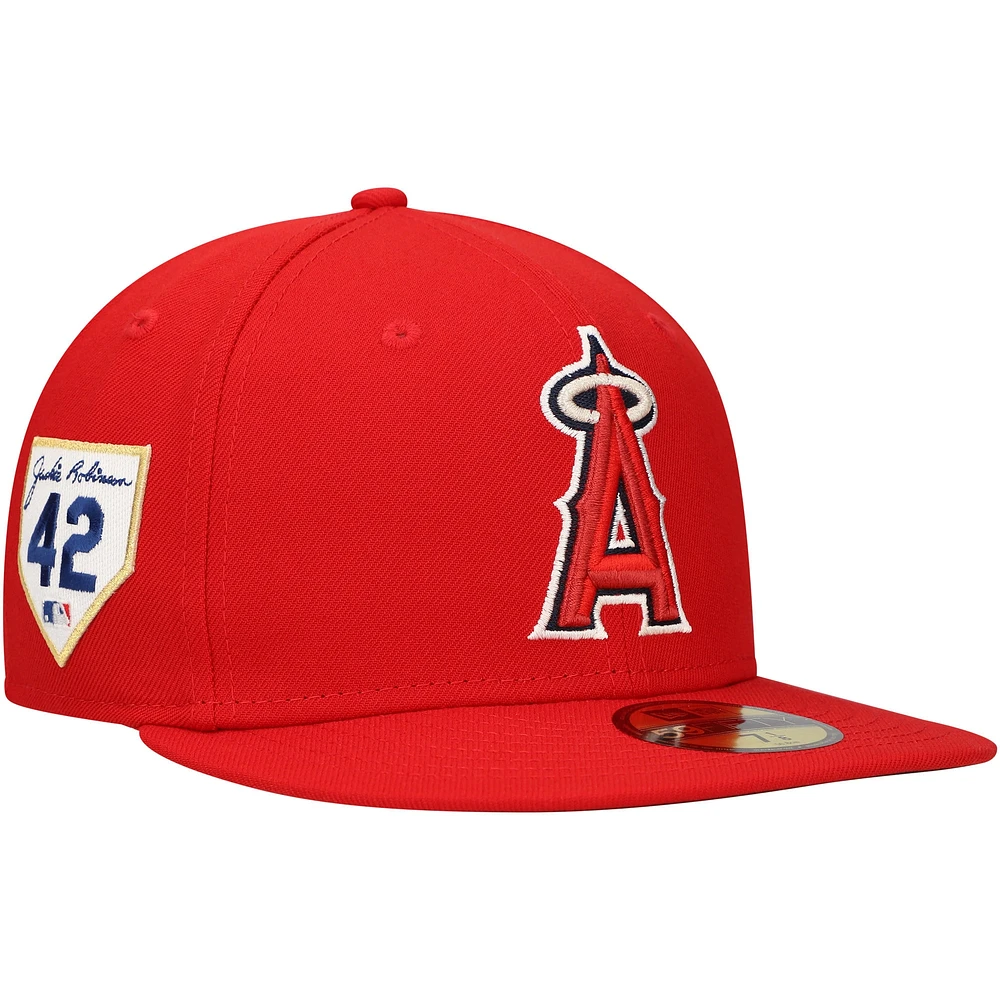 Men's New Era Red Los Angeles Angels Jackie Robinson Day Side Patch 59FIFTY Fitted Hat