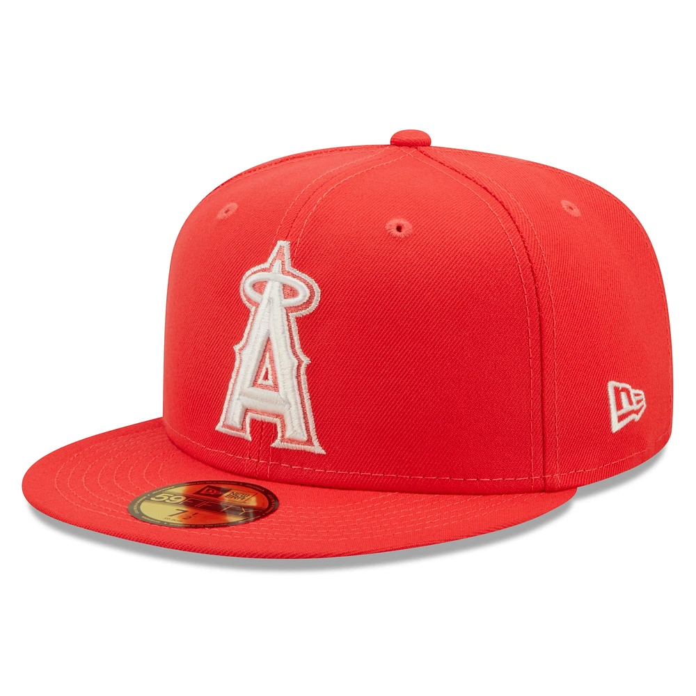 Men's New Era Red Los Angeles Angels Lava Highlighter Logo 59FIFTY Fitted Hat