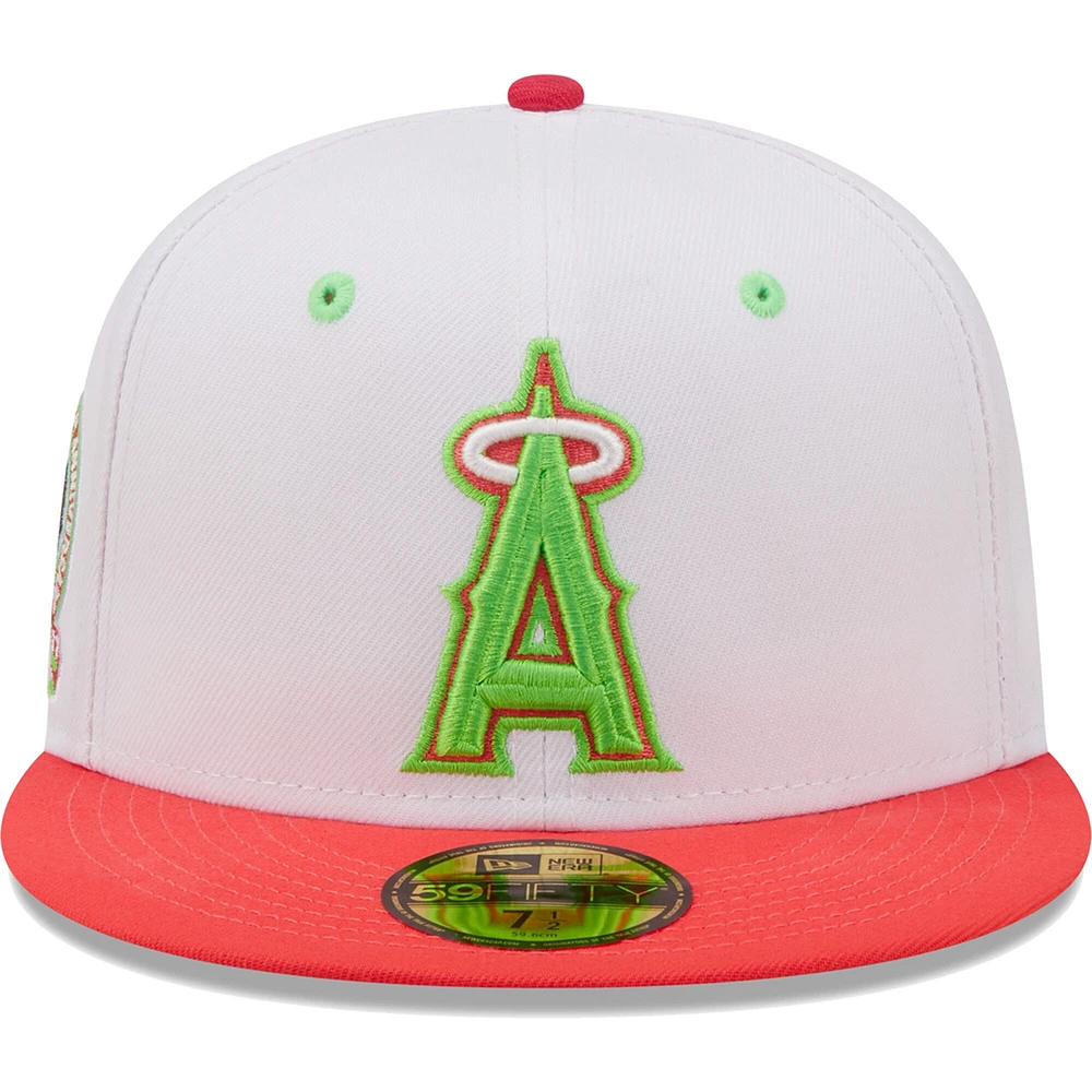 Men's New Era White/Coral Los Angeles Angels 50th Anniversary Strawberry Lolli 59FIFTY Fitted Hat