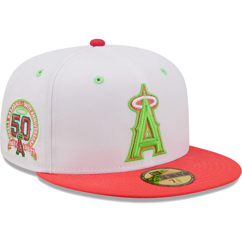 Men's New Era White/Coral Los Angeles Angels 50th Anniversary Strawberry Lolli 59FIFTY Fitted Hat