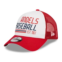 Men's New Era White/Red Los Angeles Angels Stacked A-Frame Trucker 9FORTY Adjustable Hat