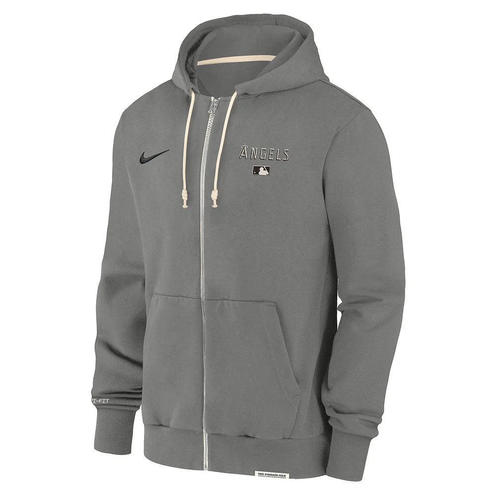 Men's Nike Charcoal Los Angeles Angels Authentic Collection Travel Performance Full-Zip Hoodie