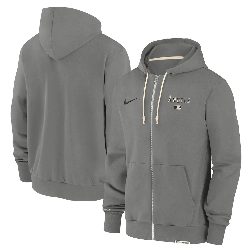 Men's Nike Charcoal Los Angeles Angels Authentic Collection Travel Performance Full-Zip Hoodie