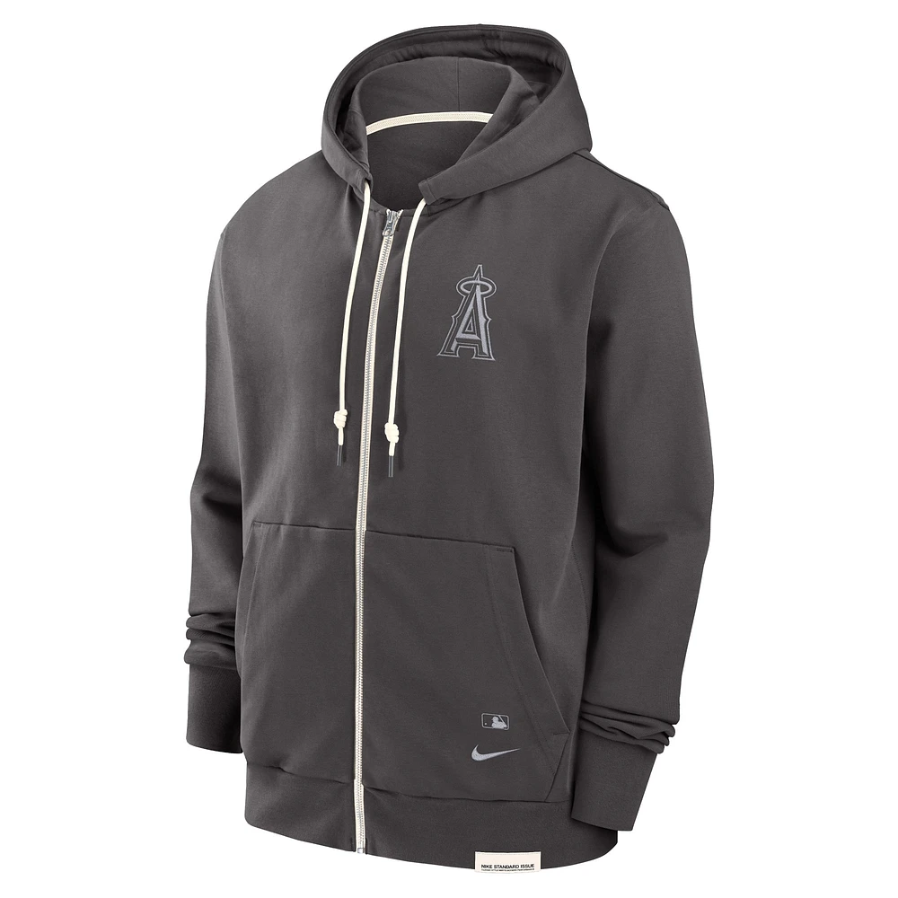 Men's Nike Charcoal Los Angeles Angels Authentic Collection Travel Player Performance Full-Zip Hoodie