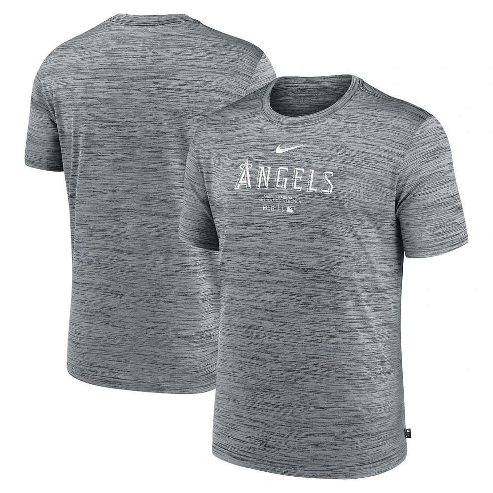 Men's Nike Heather Charcoal Los Angeles Angels Authentic Collection Velocity Performance Practice T-Shirt