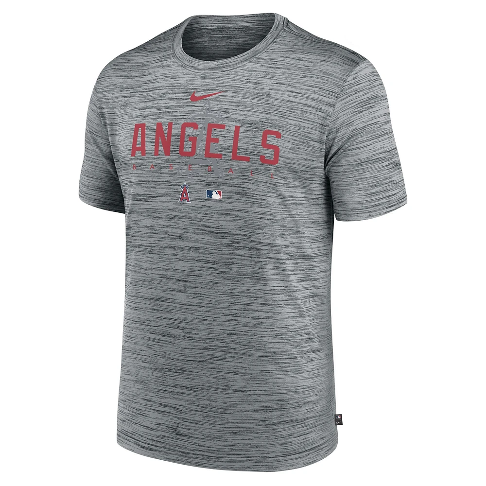 T-shirt Nike Los Angeles Angels Authentic Collection Velocity Performance Practice pour homme, gris chiné