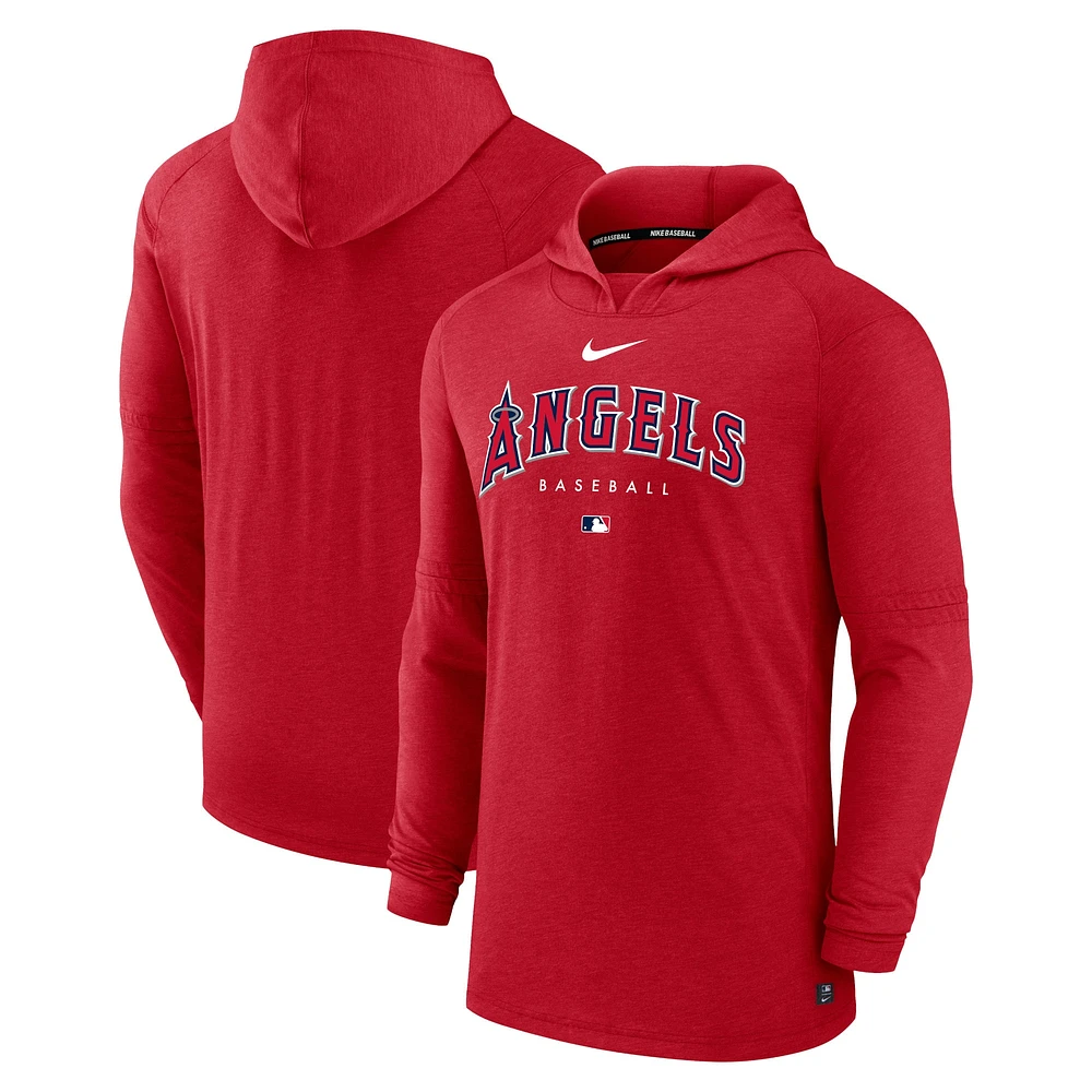 Sweat à capuche enfiler triple mélange Performance Nike Los Angeles Angels Authentic Collection Early Work rouge chiné pour homme