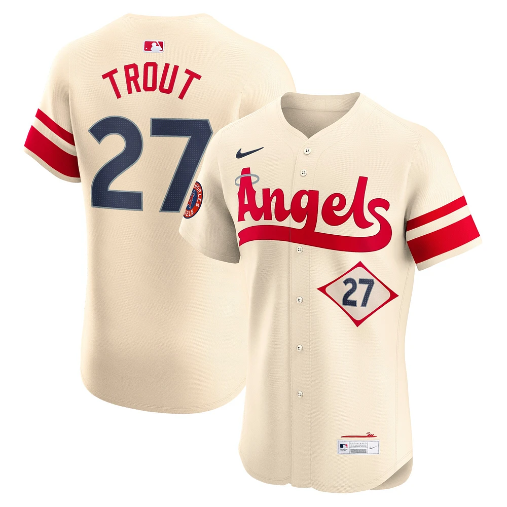 Maillot Nike Mike Trout crème pour homme des Los Angeles Angels City Connect Elite Player