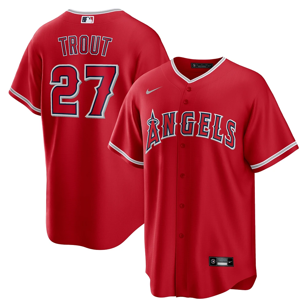 Maillot réplique alternatif du nom joueur Nike Mike Trout rouge des Los Angeles Angels pour homme