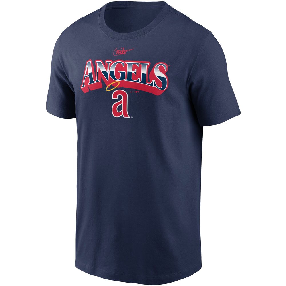 Men's Nike Navy Los Angeles Angels Cooperstown Collection Rewind Arch T-Shirt