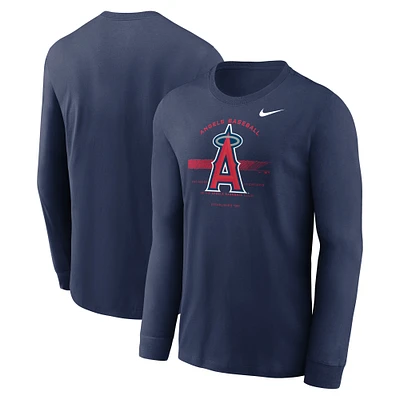 T-shirt Nike bleu marine Los Angeles Angels Over Arch Performance à manches longues pour homme