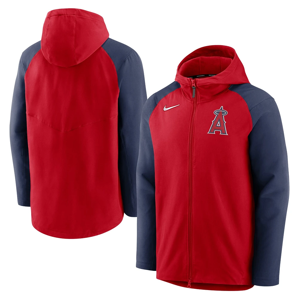 Sweat à capuche et fermeture éclair pleine longueur raglan Nike Los Angeles Angels Authentic Collection pour Homme, rouge/bleu marine