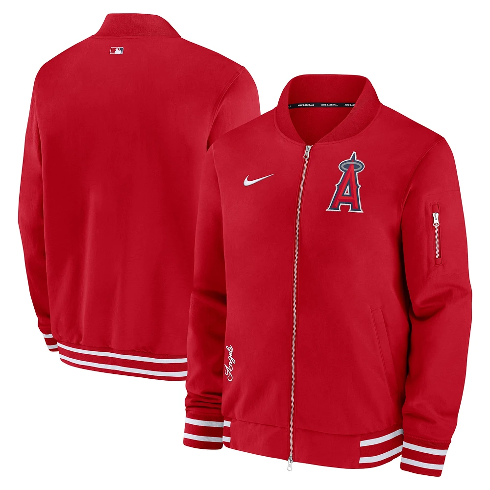 Blouson aviateur entièrement zippé Nike rouge Los Angeles Angels Authentic Collection pour homme