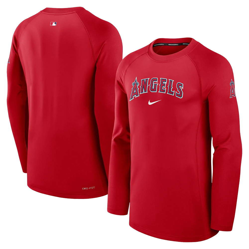 T-shirt à manches longues Nike rouge Los Angeles Angels Authentic Collection Game Time Raglan Performance pour homme