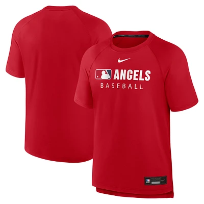 T-shirt Nike rouge authentique Los Angeles Angels pour homme, coupe raglan, collection pré-match