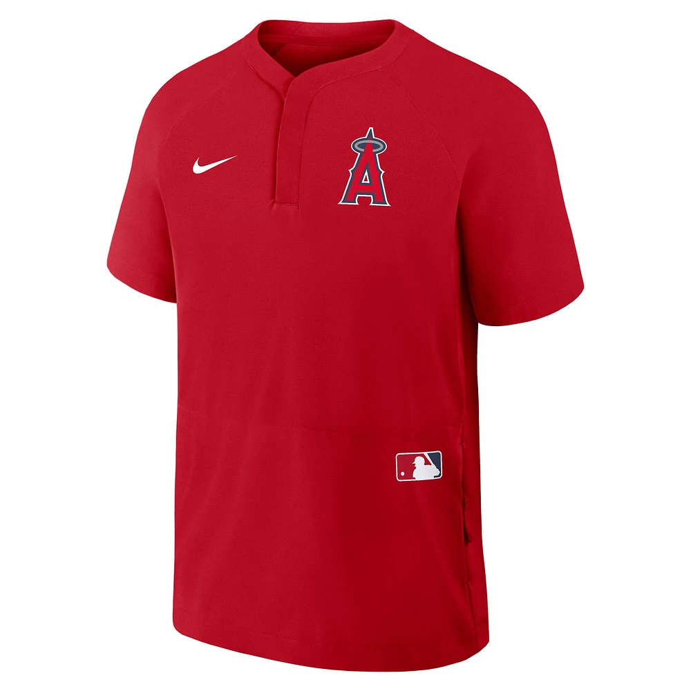 Coupe-vent Nike rouge à manches courtes et col raglan pour homme des Los Angeles Angels Authentic Collection