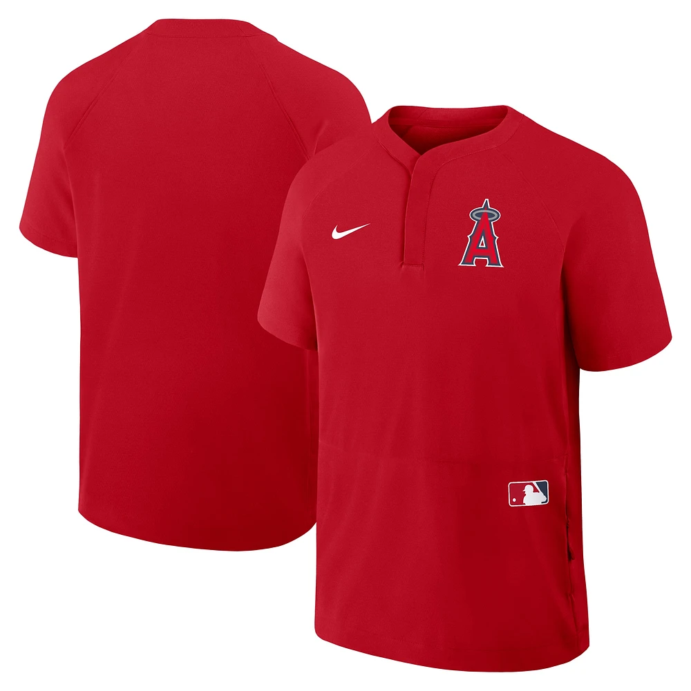 Coupe-vent Nike rouge à manches courtes et col raglan pour homme des Los Angeles Angels Authentic Collection