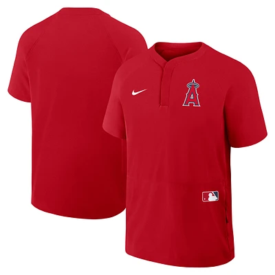 Coupe-vent Nike rouge à manches courtes et col raglan pour homme des Los Angeles Angels Authentic Collection