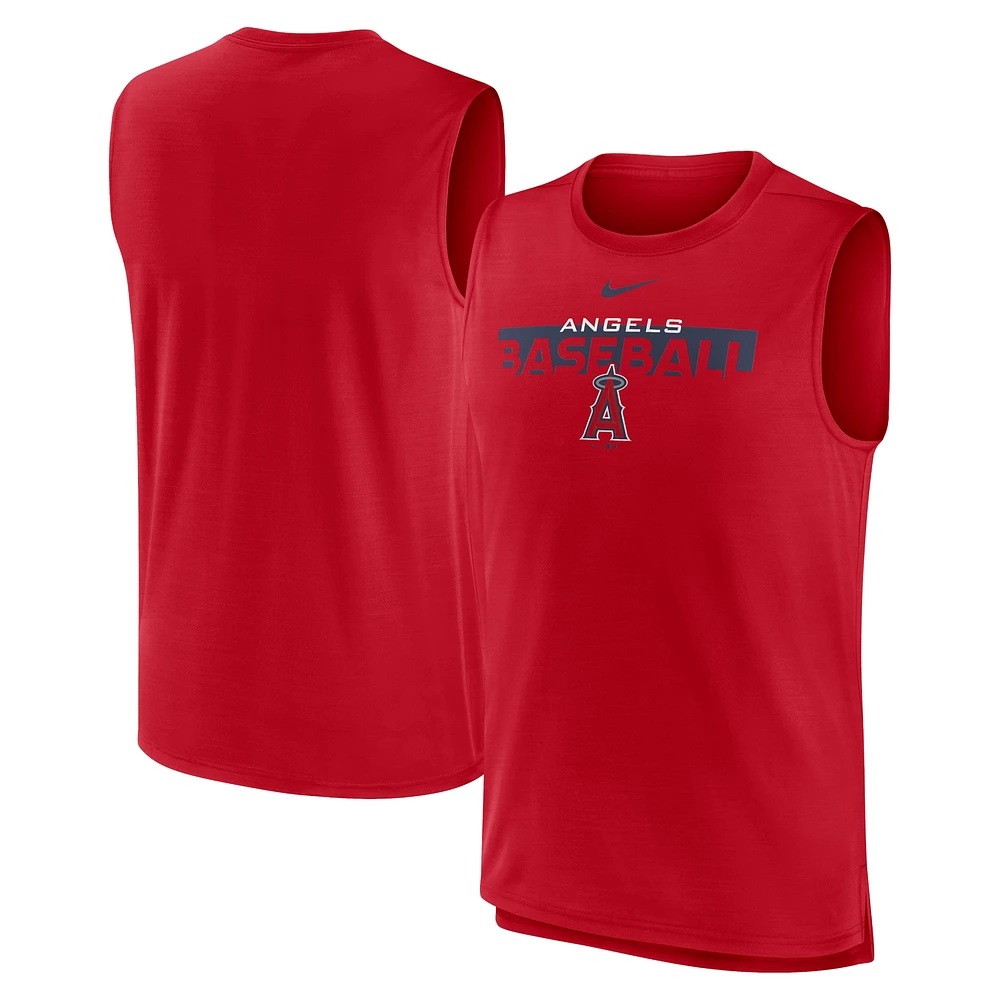 Men's Nike Red Los Angeles Angels Knockout Stack Exceed Muscle Tank Top