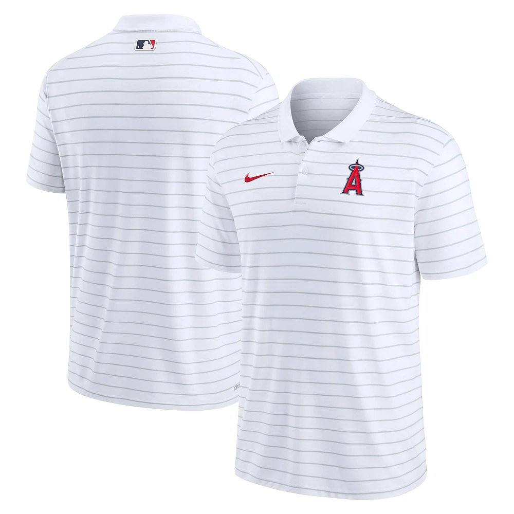 Men's Nike White Los Angeles Angels Authentic Collection Victory Striped Performance Polo