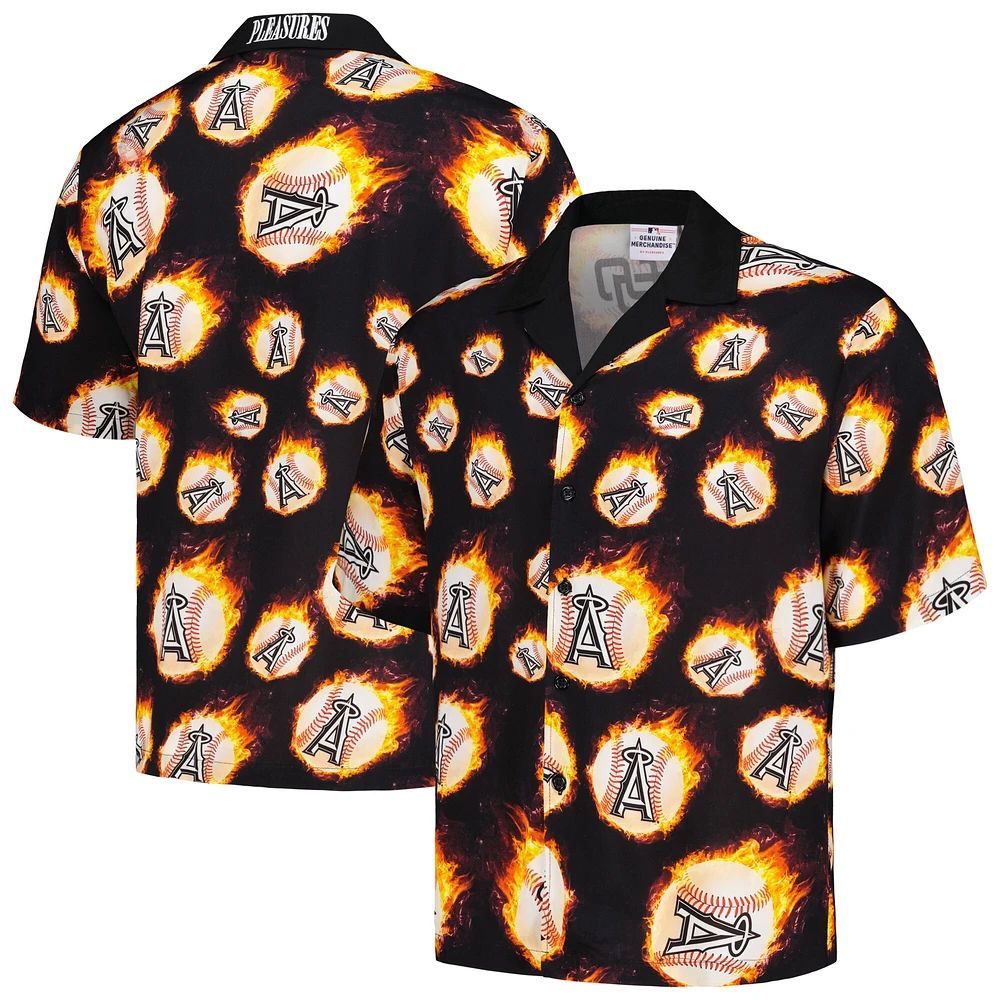 Chemise Homme Noire Los Angeles Angels Flame Fireball Boutonnée