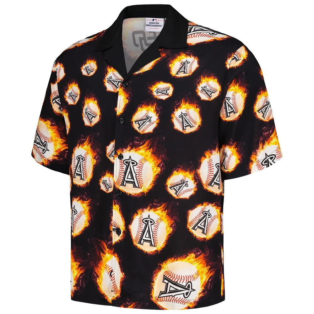 Chemise Homme Noire Los Angeles Angels Flame Fireball Boutonnée