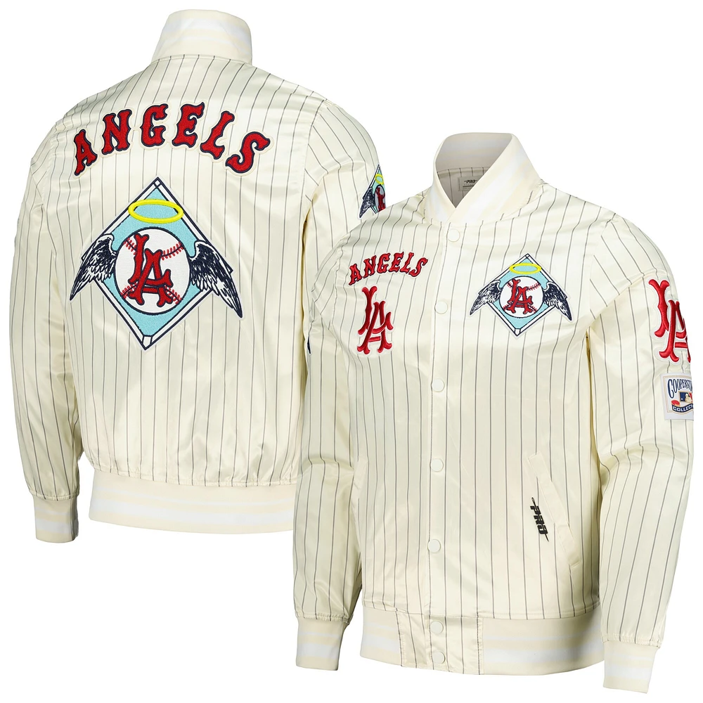 Men's Pro Standard Cream Los Angeles Angels Cooperstown Collection Pinstripe Retro Classic Satin Full-Snap Jacket