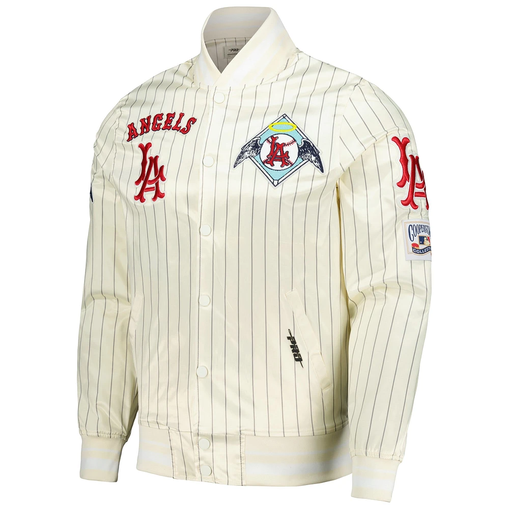 Men's Pro Standard Cream Los Angeles Angels Cooperstown Collection Pinstripe Retro Classic Satin Full-Snap Jacket