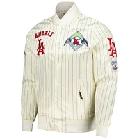 Men's Pro Standard Cream Los Angeles Angels Cooperstown Collection Pinstripe Retro Classic Satin Full-Snap Jacket