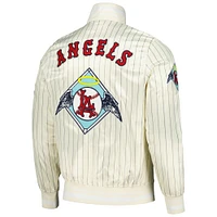 Men's Pro Standard Cream Los Angeles Angels Cooperstown Collection Pinstripe Retro Classic Satin Full-Snap Jacket