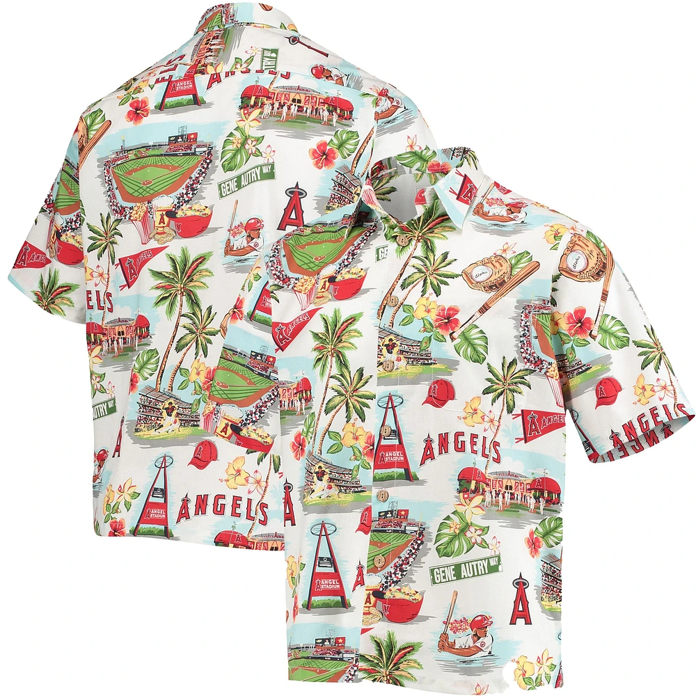 Reyn Spooner Youth Los Angeles Angels scenic Button-Down Shirt - White - L (Large)