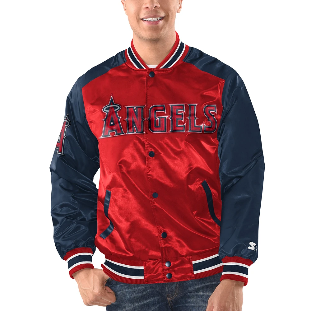 Veste à bouton-pression en satin pour hommes Starter Rouge/Marine Los Angeles Angels Varsity