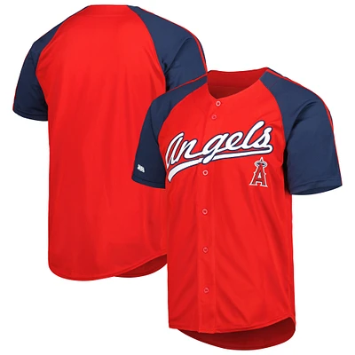 Men's Stitches Red Los Angeles Angels Button-Down Raglan Fashion Jersey