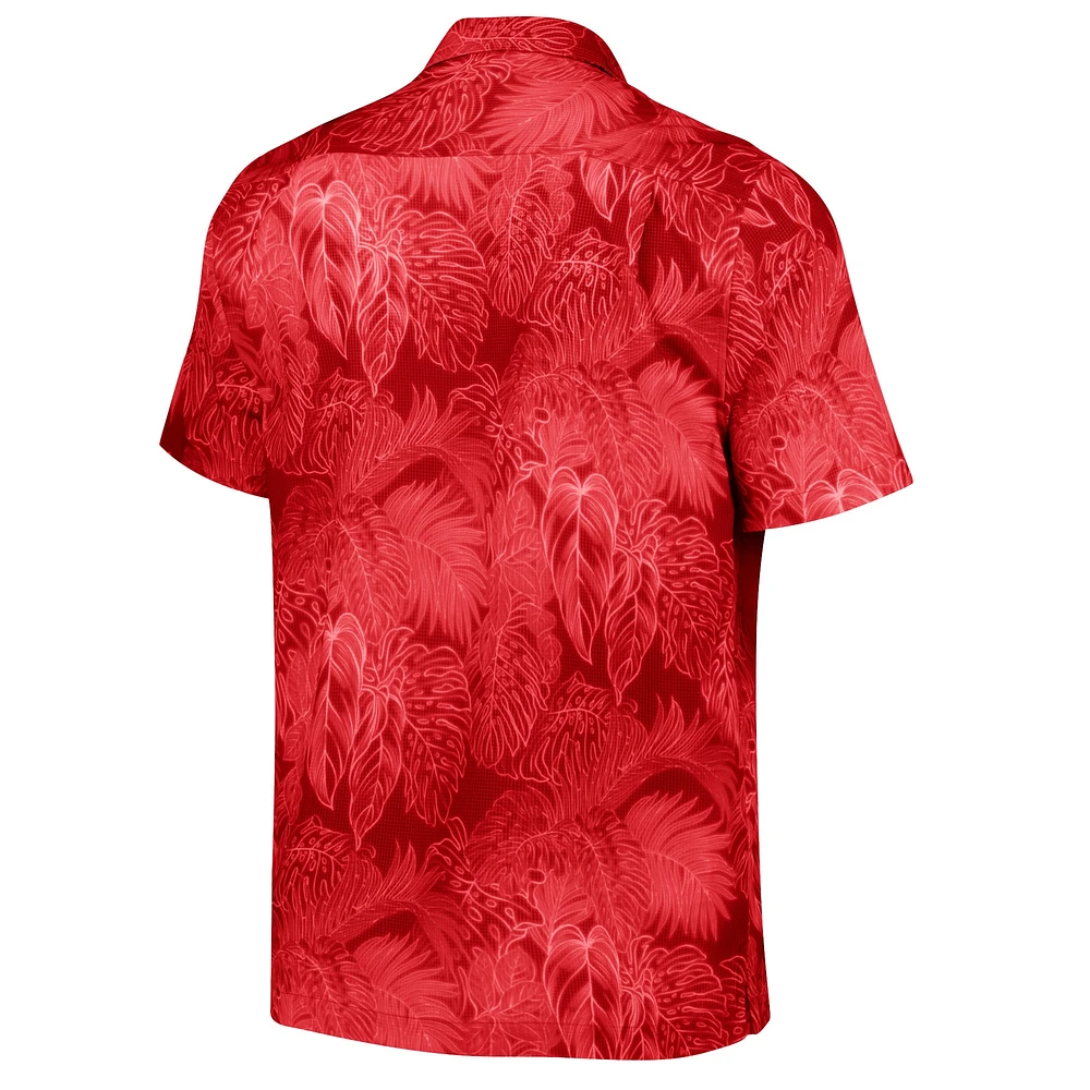 Men's Tommy Bahama Red Los Angeles Angels Coast Luminescent Fronds IslandZone Button-Up Camp Shirt