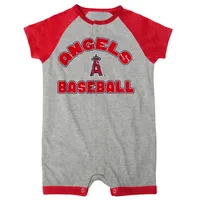 Newborn & Infant Heather Gray Los Angeles Angels Extra Base Hit Raglan Full-Snap Romper