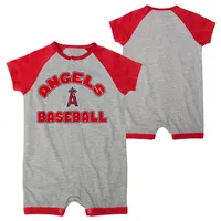 Newborn & Infant Heather Gray Los Angeles Angels Extra Base Hit Raglan Full-Snap Romper