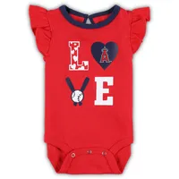 Newborn & Infant Red/Navy Los Angeles Angels Three-Piece Love of Baseball Bib Bodysuit Booties Set