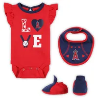 Ensemble trois pièces pour nouveau-né et bébé Los Angeles Angels Love of Baseball Bib Body chaussons rouge/bleu marine