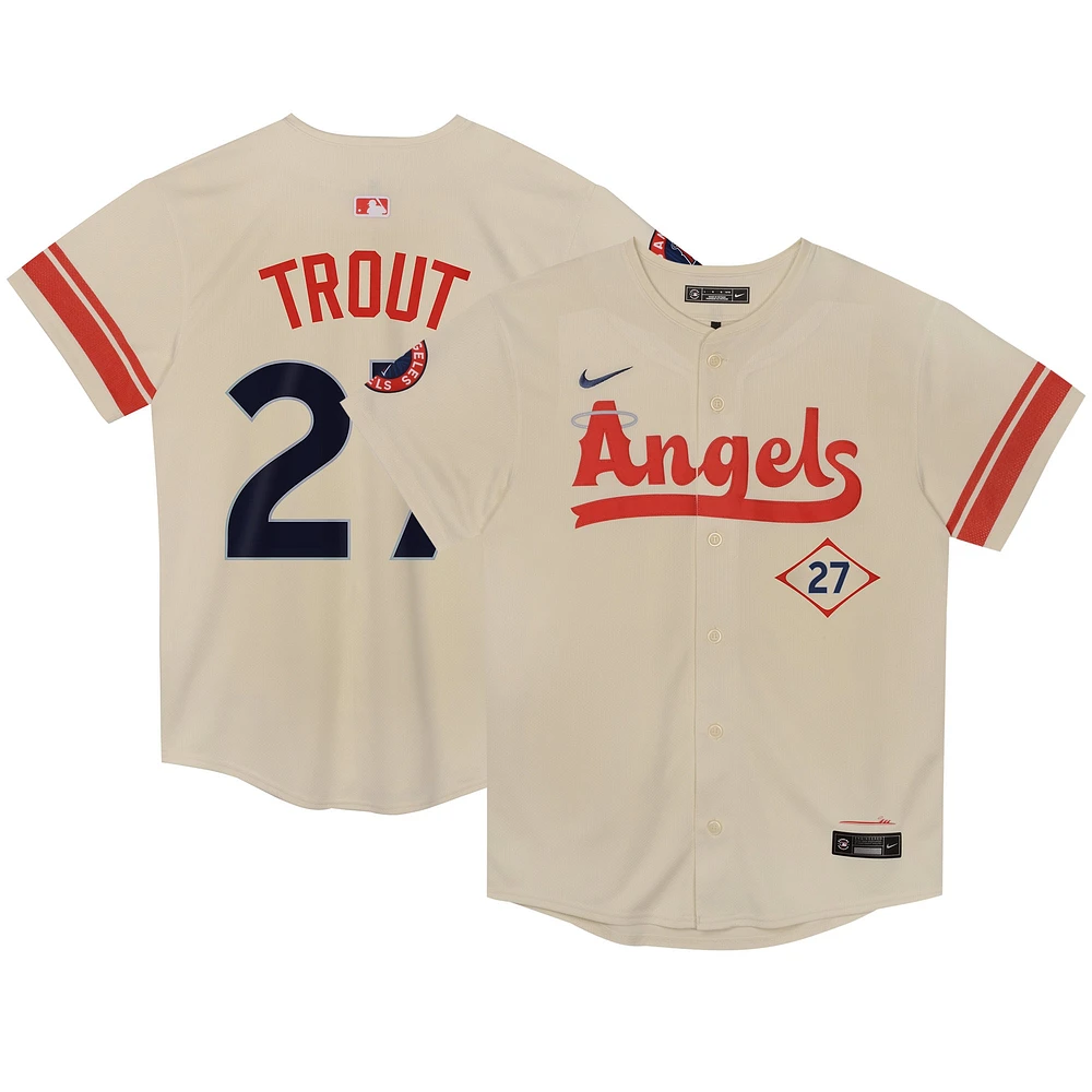 Maillot de joueur Nike Mike Trout Cream Los Angeles Angels City Connect Limited pour enfants d'âge préscolaire