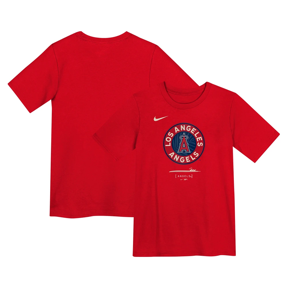 T-shirt Nike rouge pour enfants d'âge préscolaire Los Angeles Angels City Connect avec grand logo