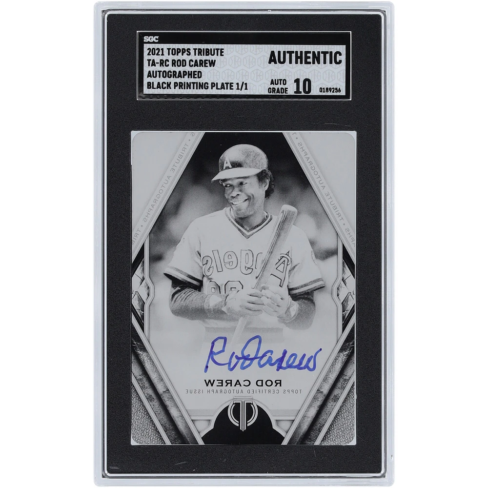 Carte autographiée Topps Tribute 2021 des Los Angeles Angels de Rod Carew avec plaque d'impression noire #TA-RC #1/1 SGC Authenticated Auto 10