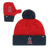 Ensemble bonnet à revers Bam Bam en tricot rouge Los Angeles Angels '47 pour tout-petit avec pompon et moufles